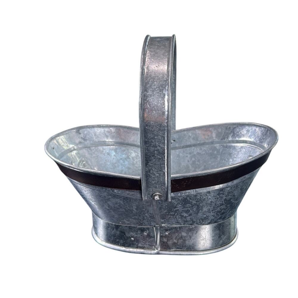 Vintage mini basket with handle- butterflies - galvanized- cottagecore copper